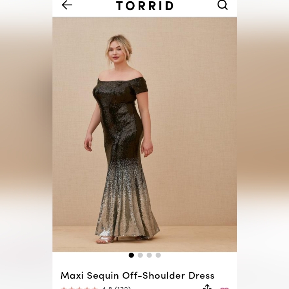 Torrid Black and Silver Ombre Detail Sequin Maxi Sequin Off Shoulder Dress
